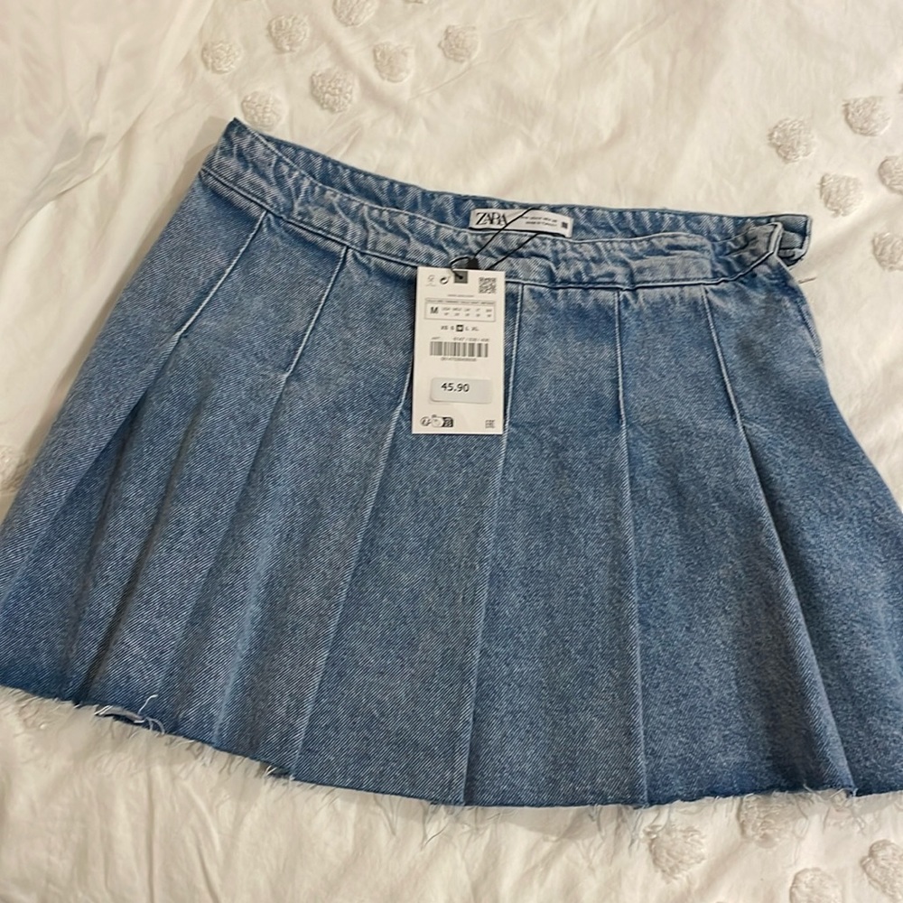 Pleated denim mini skirt ZARA